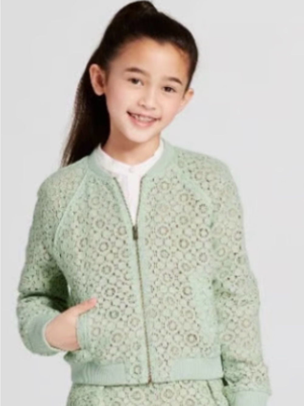 Victoria Beckham for Target Little Girls Pale Mint Lace Bomber Jacket